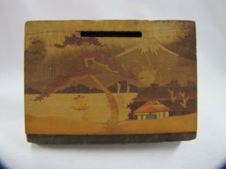 Vintage Japanese Trinket Box Wooden Coin Bank Note Bank Souvenir 3
