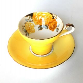 Vintage Aynsley Cup & Saucer Set B4651 Bone China England Yellow Teacup Floral