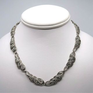 Vintage Silver Tone Metal Necklace With Tiny Rhinestones