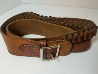 Vintage Hunter - Lg - Left Hand 155 Brown Leather Gun Belt Lh With 25 Ammo Slots