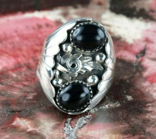 A Vintage Black Onyx And Sterling Silver Ring By Mc