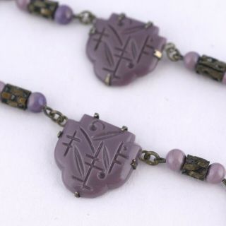 Vintage Art Deco Signed Czech Lavender Purple Glass Necklace
