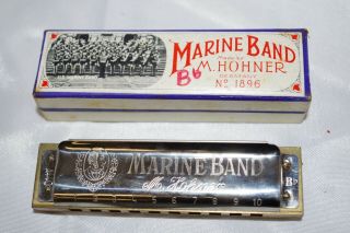 Hohner Harmonica B - 10 Hole Marine Band W/ Box Vintage