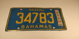 Vintage Yellow On Blue Nassau Bahamas License Plate March 1999 Sticker