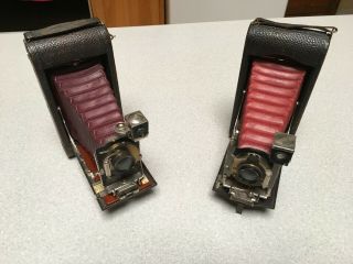 2 Antique Kodak Cameras,  Red Bellows,  Number 3 - A Models 2 - A & C,  1902 & 1909