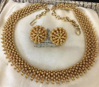 Vintage Jewellery Gorgeous And Unusual Signed Necklace & Clip On Earrings