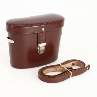 :vintage Brown Leather Binocular Case W/ Strap - 7 X 5 X 2 1/4 "