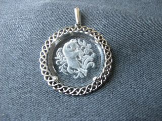 Vintage Crown Trifari Capricorn Zodiac Sign Intaglio Glass Silvered Pendant