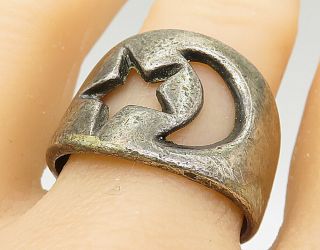 Mexico 925 Silver - Vintage Large Moon & Star Cut Out Band Ring Sz 11 - R8545