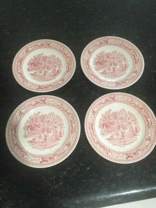 4 Vintage Royal China " Memory Lane " Bread Plates/red Transferware 6 1/2 "
