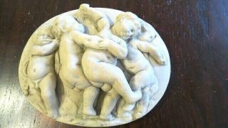 Vintage Victorian 3d Plaster Molded Wall Art Plaque 5 Cherub Babies Playing Cute