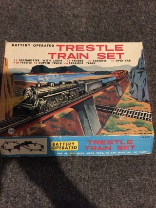 Vintage Battery Operated Trestle Train Set Tin Train