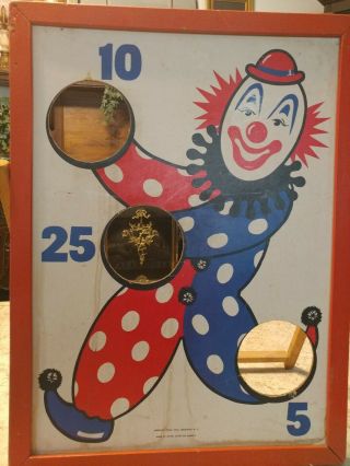Vintage 1950 ' s Carnival Clown Bean Bag Toss Game Board Am.  Visual Aids NY EUC 4