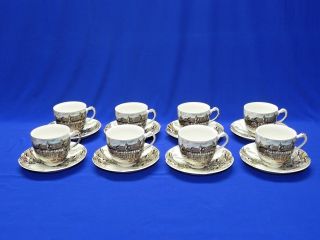 8 Vintage Olde English Country Side England Johnson Bros Tea Cups And Saucers
