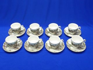 8 VINTAGE OLDE ENGLISH COUNTRY SIDE ENGLAND JOHNSON BROS TEA CUPS AND SAUCERS 2