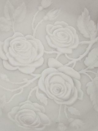 Vintage Milk Glass Rose Bowl Embossed Satin Roses Elegant Crimped Edge 8