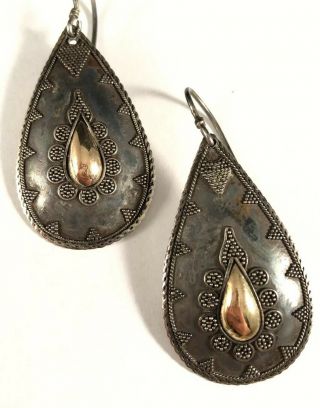 Stunning Vintage Suata 18k Gold Sterling Silver 925 Handcrafted Gypsy Earrings