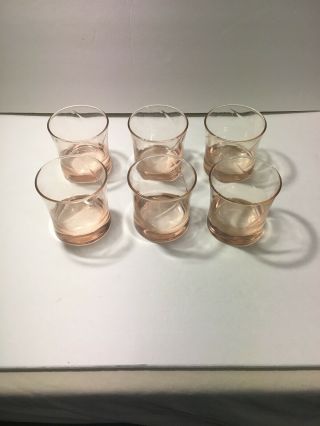 6 Vintage Pink Depression Glass Swirl Drinking Tumblers 3.  5” Tall.  Juice Petite
