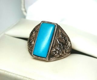 Vintage Navajo Sterling Silver Turquoise Ring Sz 8
