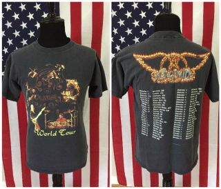 Vtg 90s Aerosmith 9 Lives World Tour T - Shirt Men 