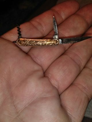 Vintage Miniature Mini Brass Copper Multi Blades Key Chain Fob Folding Knife