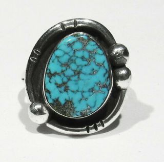 Vintage Signed Yazzie Navajo 925 Silver Nat Godber Spiderweb Turquoise Ring 6