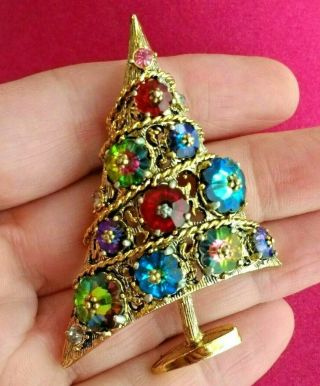 Stunning Vtg Weiss Multi Color Margarita Crystal Rhinestone Christmas Tree Pin