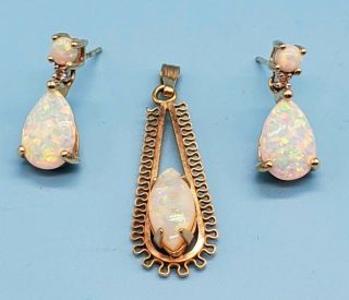 Vintage Opal 10k Earring And 14k Pendant Set