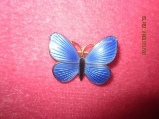 Vintage Sterling Silver Guilloche Enamel Norway Butterfly Brooch Pin 4 Grams