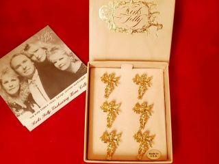 Vintage Designer Signed Kirks Folly Angel Pin Brooch Set - 6 Nib
