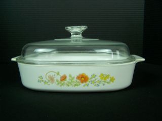 Vintage Corning Ware Wildflower Casserole Dish A - 10 - B 2.  5 Liter With Pyrex Lid.