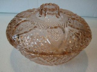 Vtg Pink Depression Glass Pressed Glass W/roses & Hearts Candy Dish W/lid