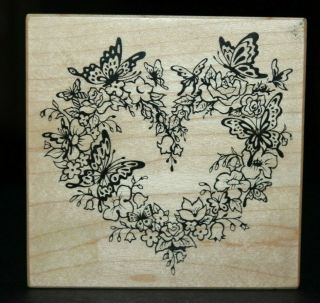 Butterfly Heart Wood Rubber Stamp Psx G - 1221 Vintage