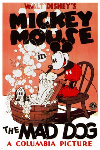 Vintage Walt Disney Mickey Mouse The Mad Dog Poster 24x36 Cartoon Classic