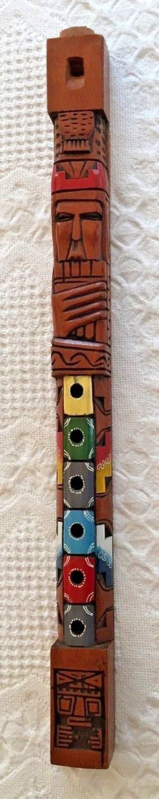 Vintage Hand - Carved Wooden Decorative Painted Tiki Totem Pole Flute