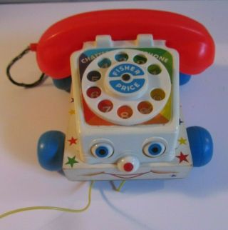 Vintage 1961 Fisher Price 747 Wooden Chatter Phone Rotary Telephone Pull Toy