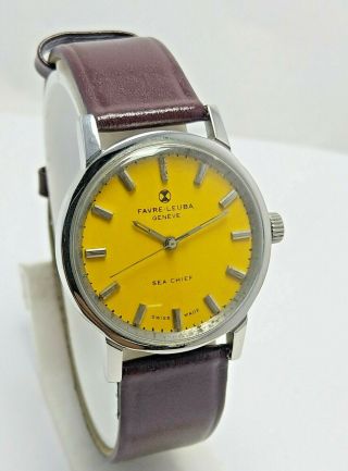 Vintage Favre Leuba Yellow Hand Winding 17j Wrist Watch Men 