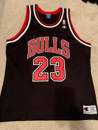 Vintage Michael Jordan 23 Black Chicago Bulls Champion Jersey Size 48 Vtg