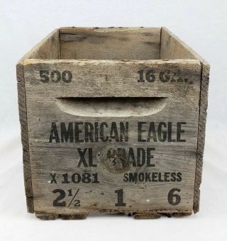 VTG Wooden Crate Box American Eagle AMMUNITION Shot Gun Cartridges 12GA Ammo 3