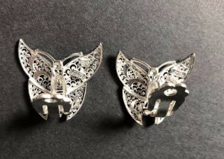 Vintage Alice Caviness Germany Sterling Silver Filigree Butterfly Clip Earrings 2
