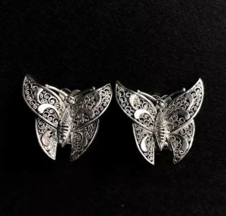 Vintage Alice Caviness Germany Sterling Silver Filigree Butterfly Clip Earrings 4