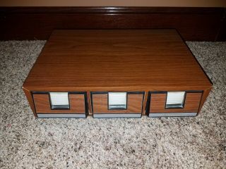 Audio Cassette Holder 42 Tape Storage Case Vintage Wood Grain 3 Drawer Media