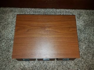 Audio Cassette Holder 42 Tape Storage Case Vintage Wood Grain 3 Drawer Media 2