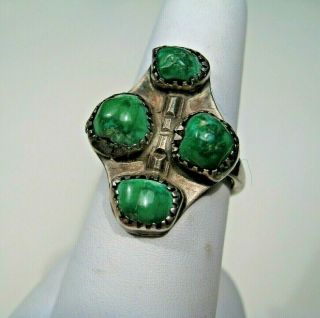 Vintage Old - Pawn Sterling Silver Ring.  Green Turquoise Ring.  Not Signed.  27