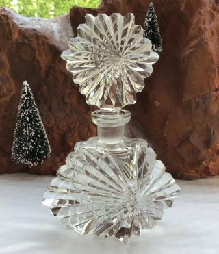 Vintage Gorgeous Cut Crystal Art Deco Perfume Bottle Heavy 7” Tall Look