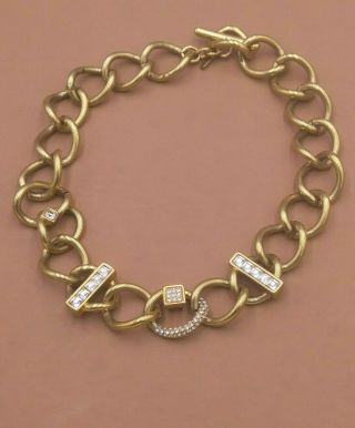 Vtg Monet 161/2 " Statement Chunky Gold Tone Necklace W/4 Cubic Zirconia Settings