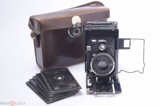 Voigtlander Avus 6.  5x9cm Plate Camera W/ Skopar 10.  5cm 4.  5 Lens,  6 Holders & Case
