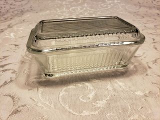 Vintage Glass Refrigerator Dish With Cover - Ribbed Clear Glass - 4 " X7 " Dish