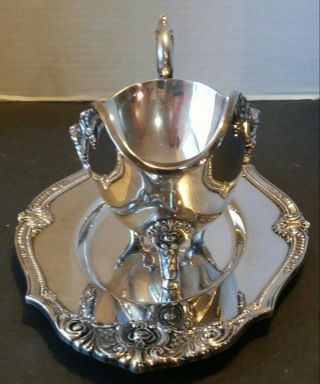 Vintage WALLACE ROSE POINT PATTERN SILVERPLATE Footed GRAVY BOAT & TRAY LOOK 2