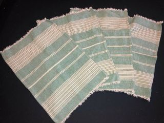 4 Vintage Kitchen Dish Cloth/towels Green White Stripes Made India 100 Cotton
